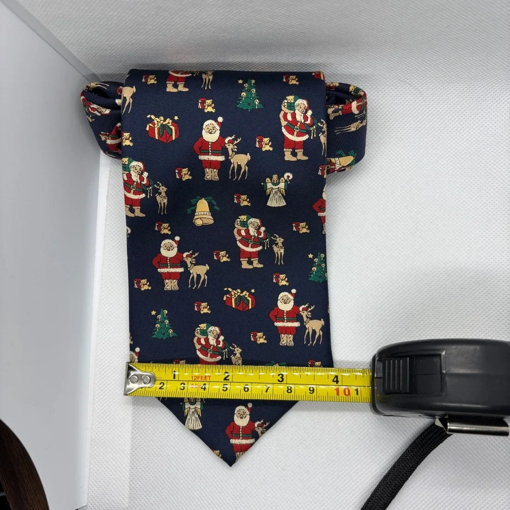 Van Heusen‎ Necktie Mens Navy Blue Christmas Santa Silk Holiday Tie Retro Style